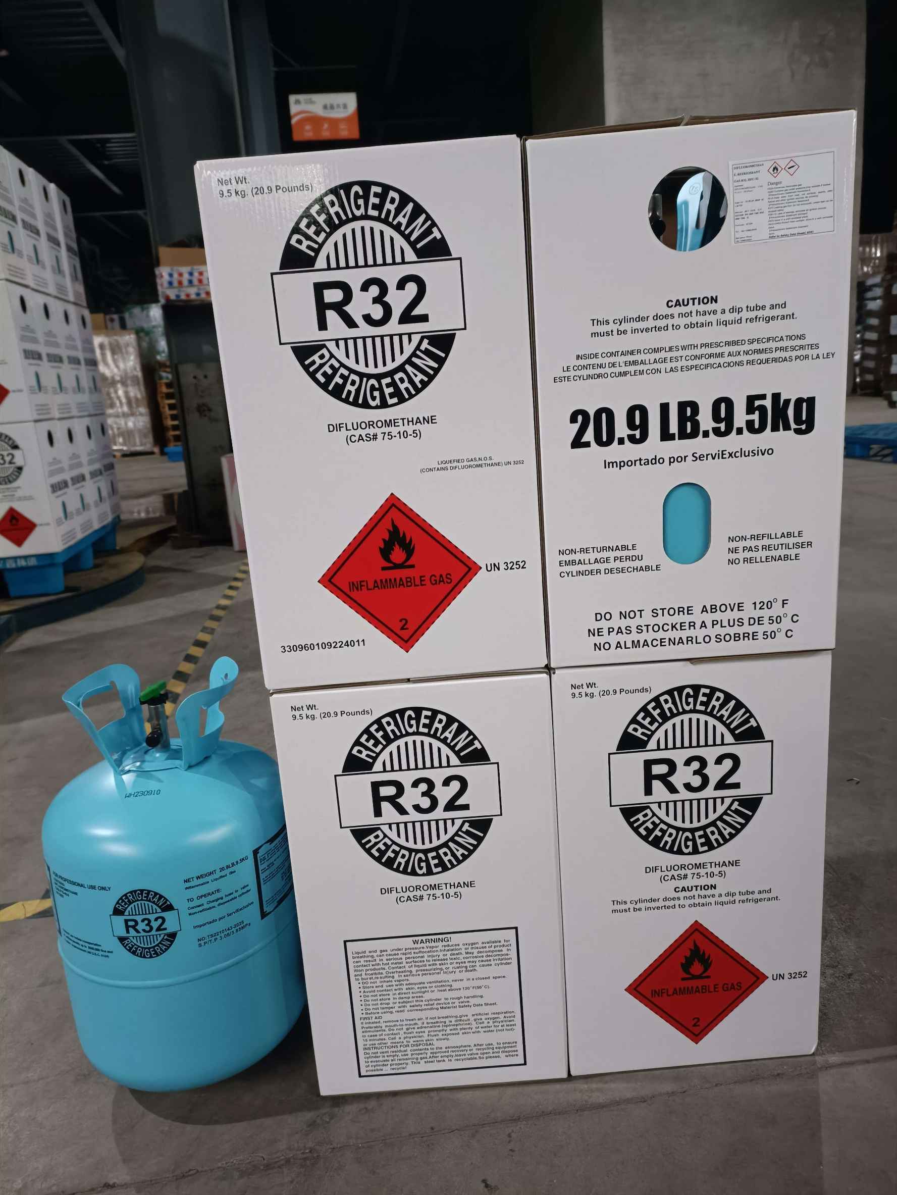 9,5 kg Cylindre de haute pureté Nouveau type R32 Réfrigérant